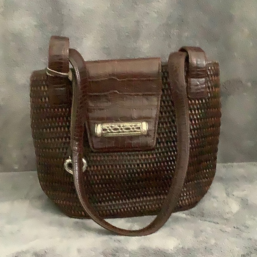 Brighton brown leather woven shoulder handbag